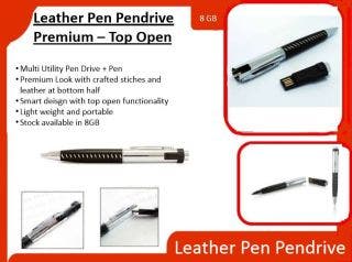 Pen Pendrive with leather Top Open-8GB