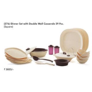 Signoraware Double Wall Square Dinner Set, 29-Pieces, Maroon