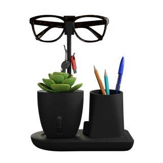 Desk Organiser with Glasses Holder & Self Watering Plant Pot