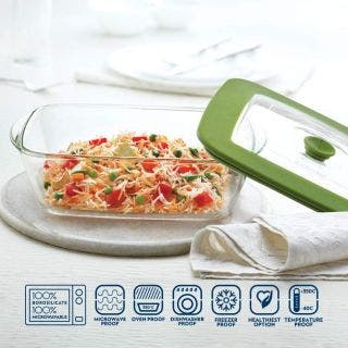 Rectangular Dish With Green Lid 2.6L Borosil 