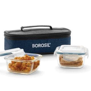 Microwavable Glass Lunch Box  Rectangular Set Of 2 Borosil 