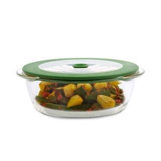 Round  Dish With Green Lid Borosil 