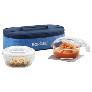 Microwavable Glass Lunch Box Round Set Of 2 Horizontal Borosil 