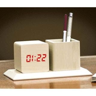 Wooden Tabletop With Digital LED Clock