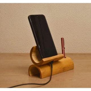 Bamboo Mobile Stand With Pen Holder