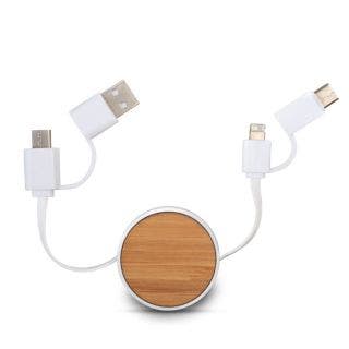 Bamboo Yo yo Charging Cable With USB A & USB C Input Output: Micro USB, iOS, Type C