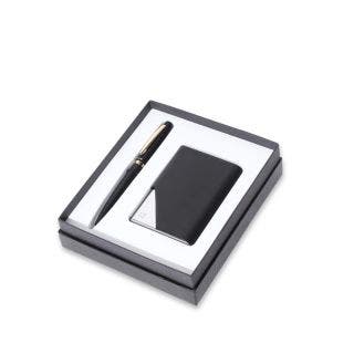 Giftset Pennline Ballpoint Pen And Business Card Holder- Black