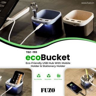 EcoBucket Eco-Friendly USB Hub With Mobile & Stationery Holder - Fuzo