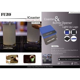 iCoaster Coaster & Bottle Opener With Light Up Logo - Fuzo