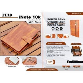 iNote 10K Power Bank Organiser With Zipped Pouch - Fuzo