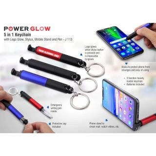 5 in 1 Keychain With Logo Glow, Stylus, Mobile Stand And Pen