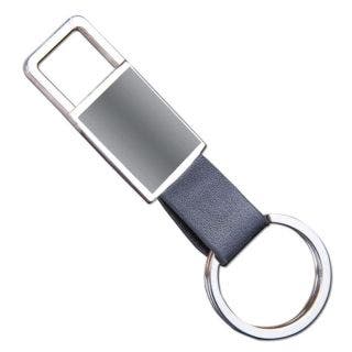 Rectangle Style Hanging Carabiner Keychain With PU Strap Double Side Branding Area Gunmetal Finish