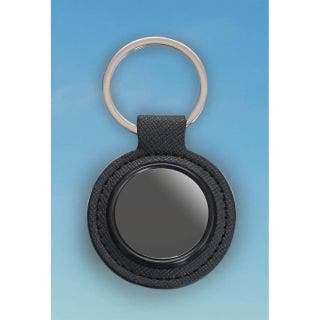 Round Metal Keychain With PU Base Gunmetal Finish