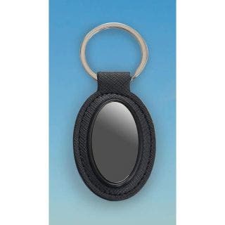 Oval Metal Keychain With PU Base Gunmetal Finish