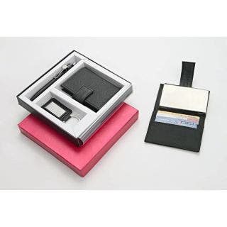 Set Of 3 : Rectangle Pu Keychain, 3 In 1 Wallet For Cash, Cards And Visiting Cards & Metal Look Pen