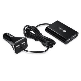 Roadster 4 Port Hi-Speed USB Car Charger & Extension Hub with 6 Feet (1.8 Meter) Cable & Back Seat Clip Zoook