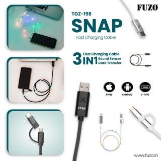 Snap 3 In 1 Fast Charging Cable With Sound Sensor & Data Sync/Transfer - Fuzo