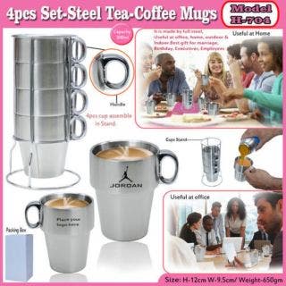 4Pcs Set Steel Coffee-Tea Mug 